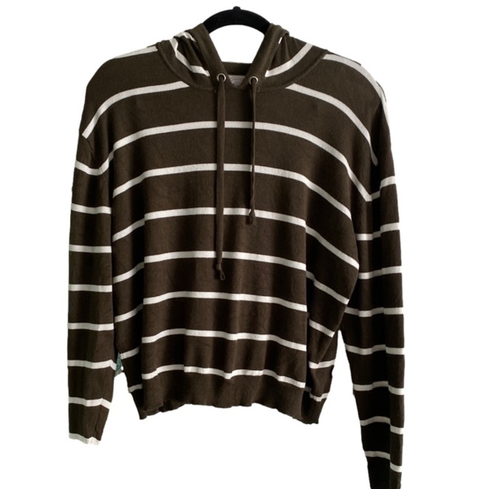 THE Slope Pullover Hooded Sweater Army Green and White Stripes XL